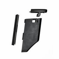 A raw black QBox storage system with QBox, lid, plastic slider, and mounting bolts for V-PRi frames.