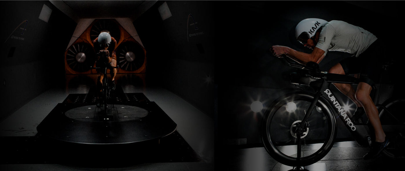 Bicicletas Quintana Roo V-PR sendo testadas em túnel de vento