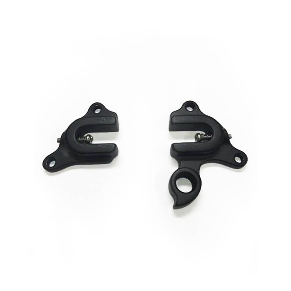 Two black Quintana Roo bicycle parts on a white background.