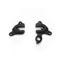 Two black Quintana Roo bicycle parts on a white background.
