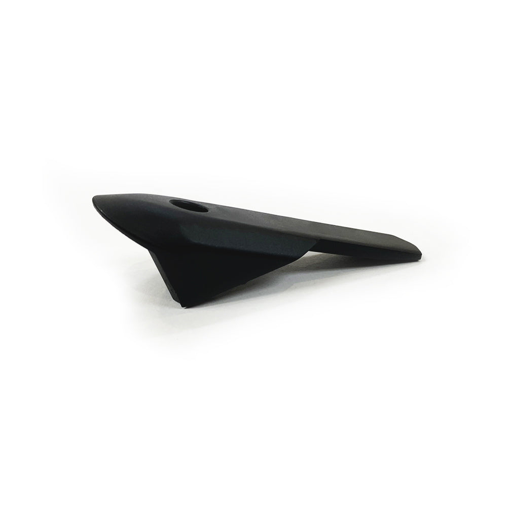 A small black Quintana Roo bicycle part on a white background.
